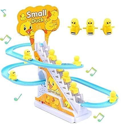 Duck Slide Toy Set, Funny Automatic Stair-Climbing Ducklings Cartoon Race Track Set Little Lovely Duck Slide Toy Escalator Toy with Lights and Music (Duck Track Set)